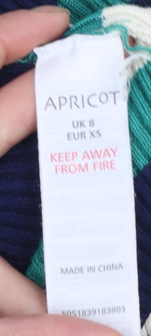 Apricot Women Green Striped Bodycon Midi Knit Dress Size 8