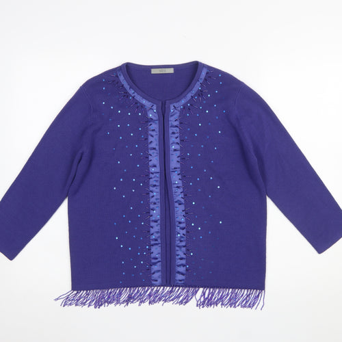 Marks and Spencer Women Purple Beaded Fringe Cardigan UK 14
