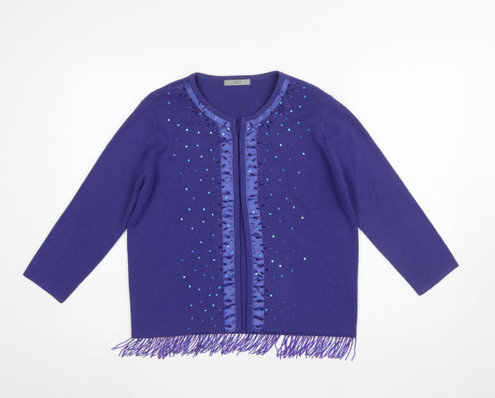 Marks and Spencer Women Purple Beaded Fringe Cardigan UK 14