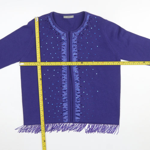 Marks and Spencer Women Purple Beaded Fringe Cardigan UK 14