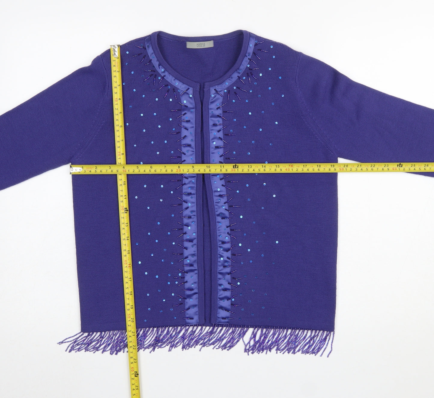 Marks and Spencer Women Purple Beaded Fringe Cardigan UK 14