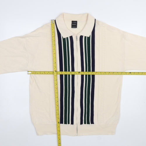 iets frans Men’s Beige Striped Full Zip Collared Jumper Size L