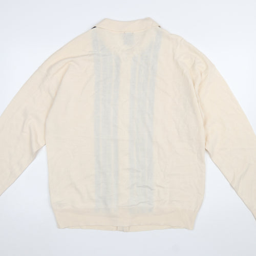 iets frans Men’s Beige Striped Full Zip Collared Jumper Size L