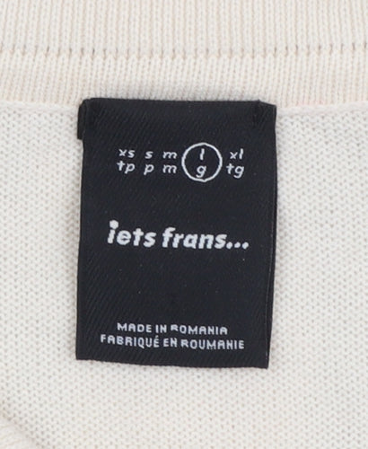 iets frans Men’s Beige Striped Full Zip Collared Jumper Size L