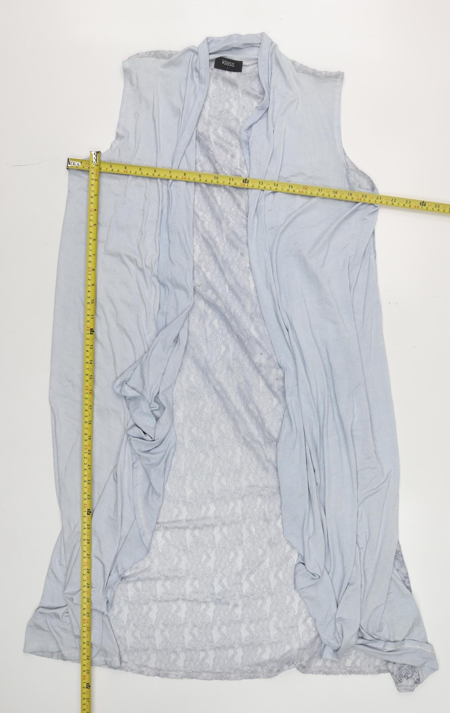 Klass Women’s Blue Lace Kimono Sleeveless Blouse Size L