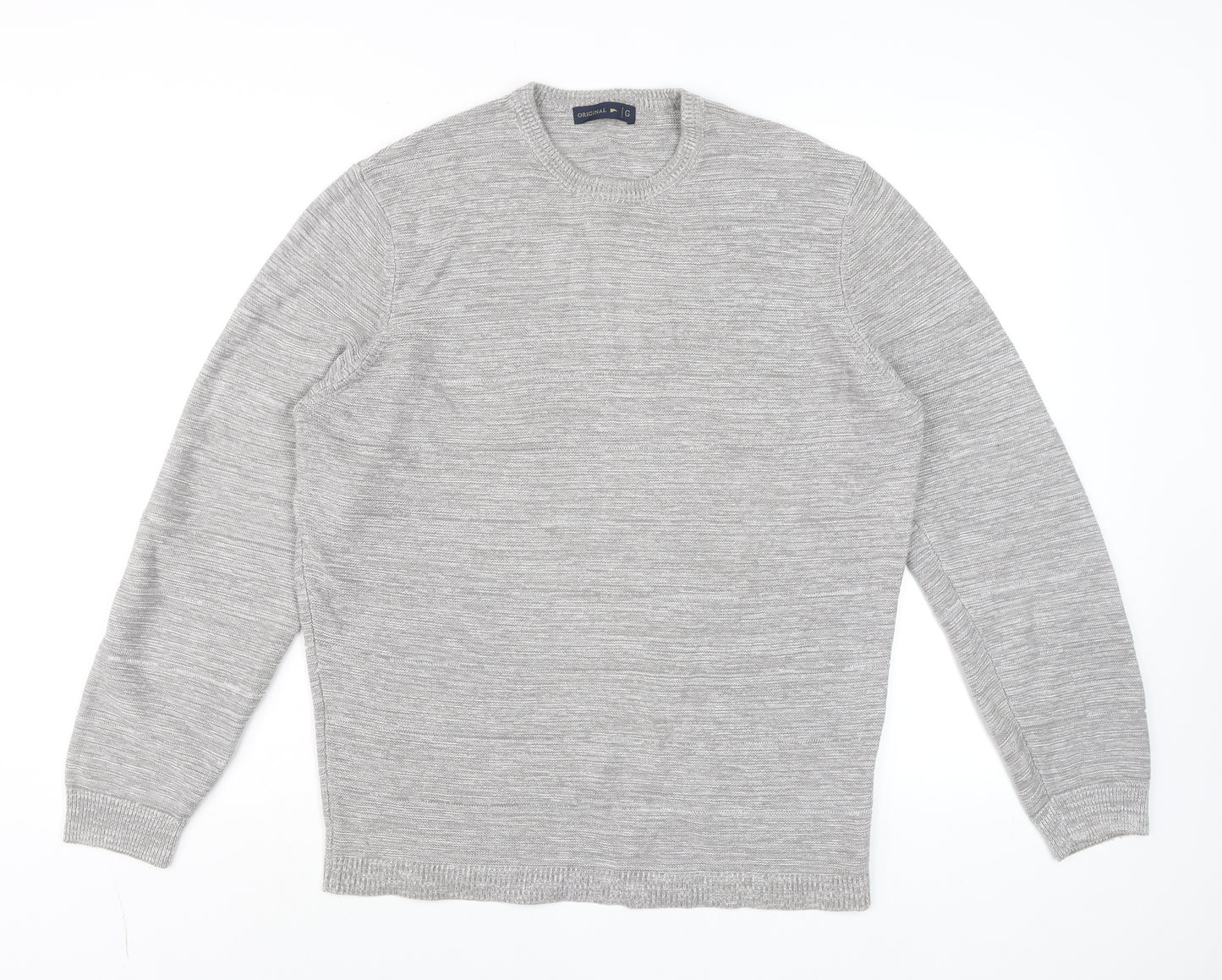 Original Mens Grey Cotton Acrylic Crew Neck Pullover Jumper L