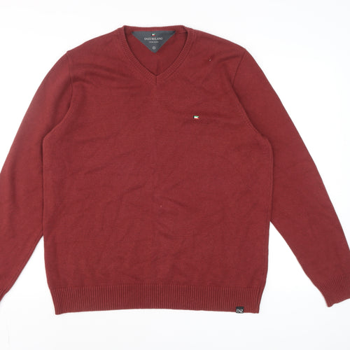 Enzo Milano Men's Red V-Neck Cotton Blend Jumper Size L