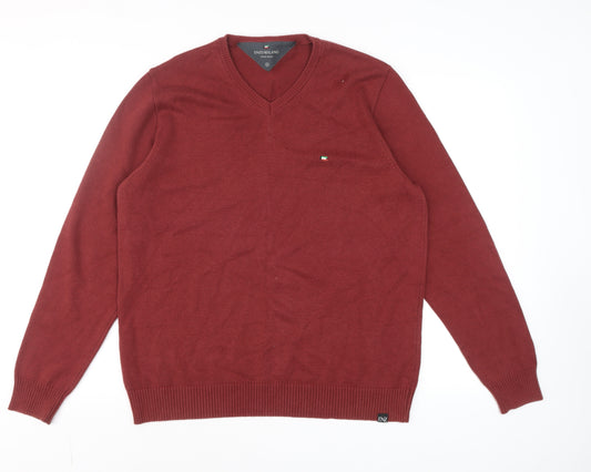 Enzo Milano Men's Red V-Neck Cotton Blend Jumper Size L
