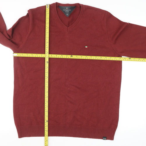 Enzo Milano Men's Red V-Neck Cotton Blend Jumper Size L