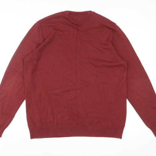 Enzo Milano Men's Red V-Neck Cotton Blend Jumper Size L