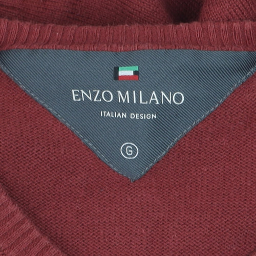 Enzo Milano Men's Red V-Neck Cotton Blend Jumper Size L