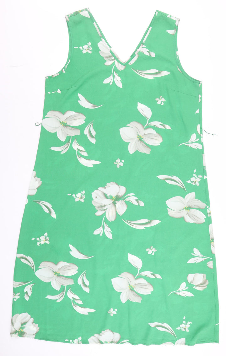 ONLY Carmakoma Women's Green Floral Shift Dress Size 18 Sleeveless V-Neck
