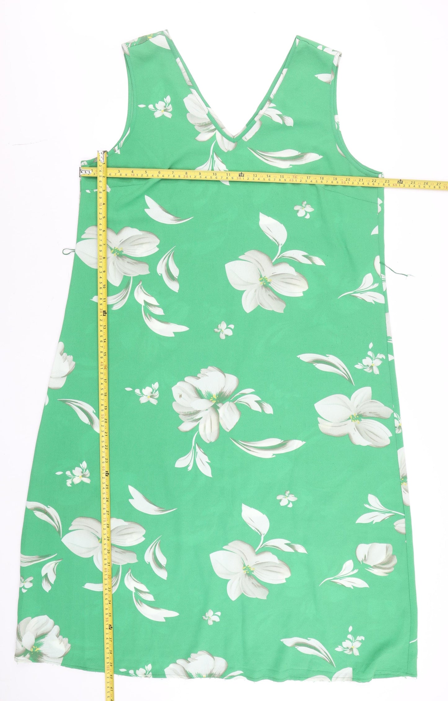 ONLY Carmakoma Women's Green Floral Shift Dress Size 18 Sleeveless V-Neck
