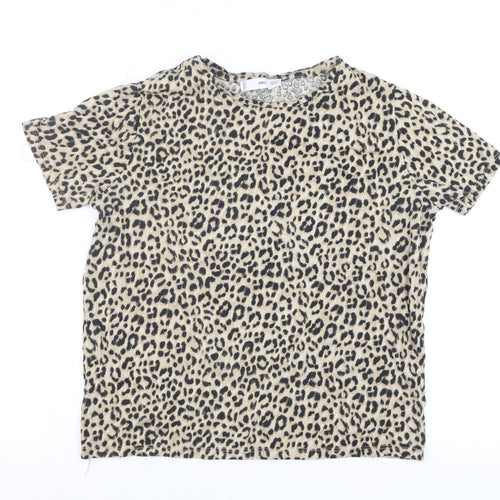 MNG Women’s Beige Animal Print Cotton Short Sleeve T-Shirt Size 12