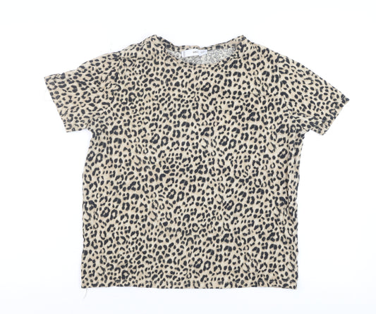 MNG Women’s Beige Animal Print Cotton Short Sleeve T-Shirt Size 12