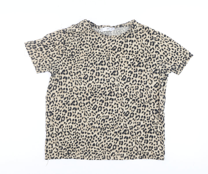 MNG Women’s Beige Animal Print Cotton Short Sleeve T-Shirt Size 12
