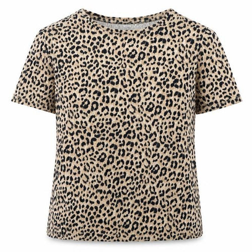 MNG Women’s Beige Animal Print Cotton Short Sleeve T-Shirt Size 12