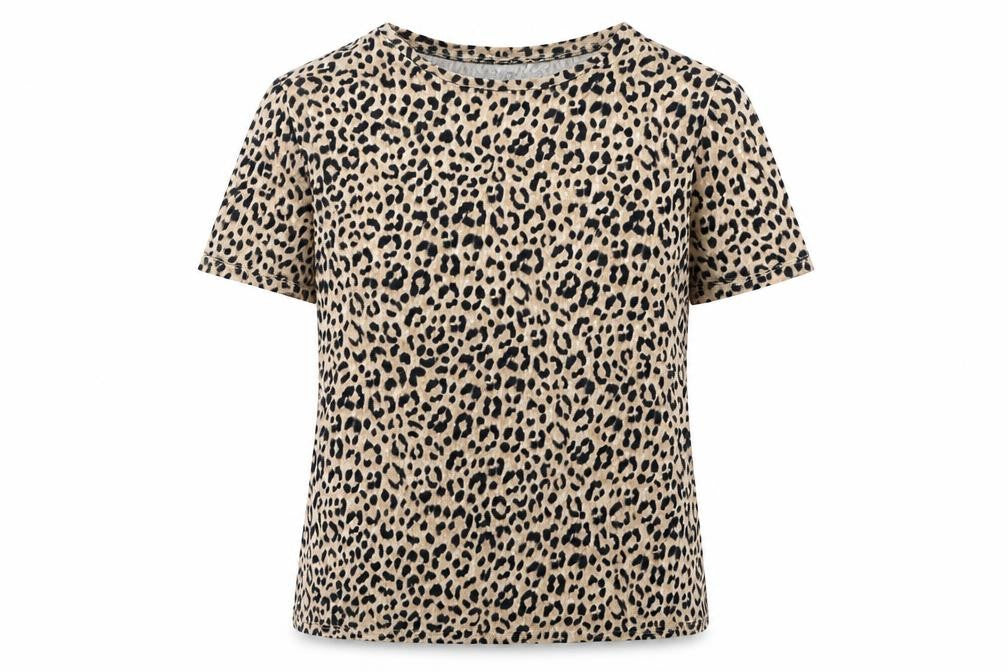 MNG Women’s Beige Animal Print Cotton Short Sleeve T-Shirt Size 12