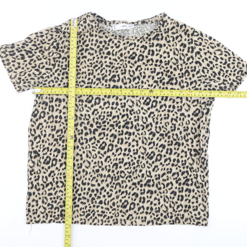 MNG Women’s Beige Animal Print Cotton Short Sleeve T-Shirt Size 12