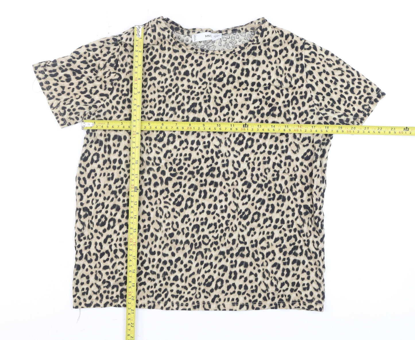 MNG Women’s Beige Animal Print Cotton Short Sleeve T-Shirt Size 12