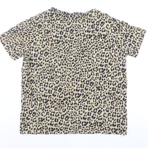 MNG Women’s Beige Animal Print Cotton Short Sleeve T-Shirt Size 12