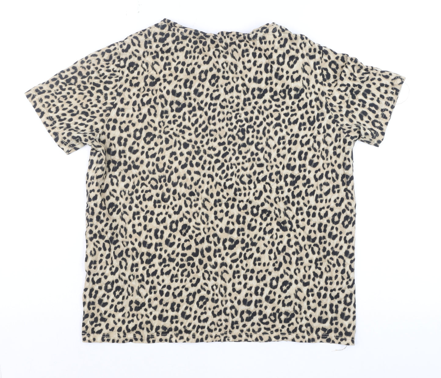 MNG Women’s Beige Animal Print Cotton Short Sleeve T-Shirt Size 12