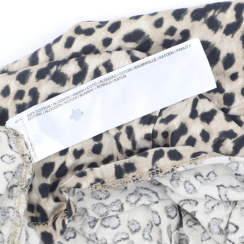 MNG Women’s Beige Animal Print Cotton Short Sleeve T-Shirt Size 12