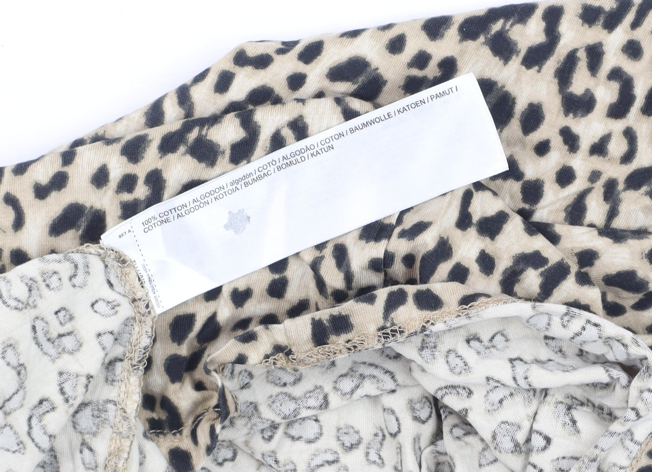 MNG Women’s Beige Animal Print Cotton Short Sleeve T-Shirt Size 12