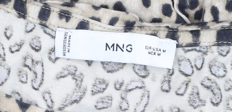 MNG Women’s Beige Animal Print Cotton Short Sleeve T-Shirt Size 12