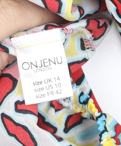 Onjenu London Women’s Multicoloured Animal Print Long Sleeve Tunic Blouse UK 14