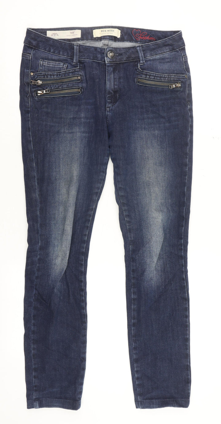 MOS MOSH Women's Blue Skinny Jeans Size 12 Slim Fit Zip Detail