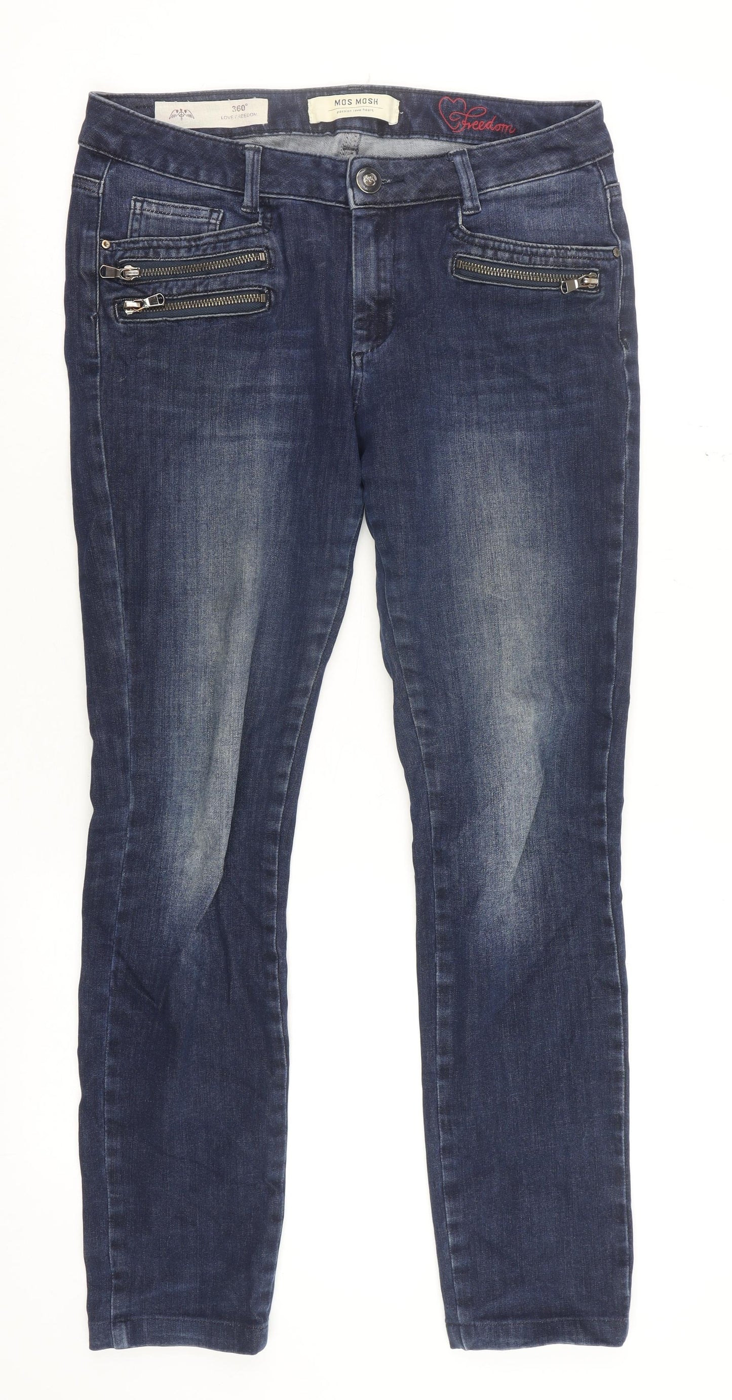 MOS MOSH Women's Blue Skinny Jeans Size 12 Slim Fit Zip Detail