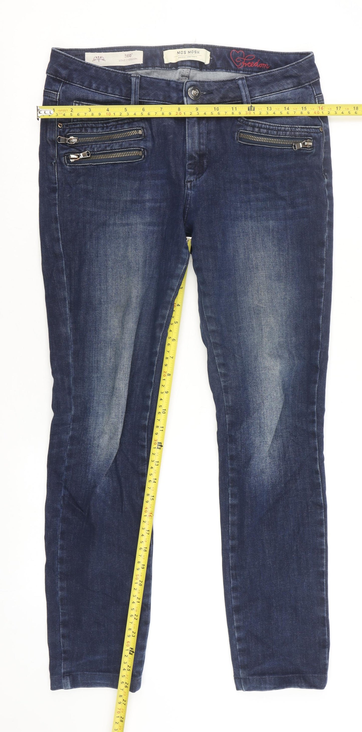 MOS MOSH Women's Blue Skinny Jeans Size 12 Slim Fit Zip Detail