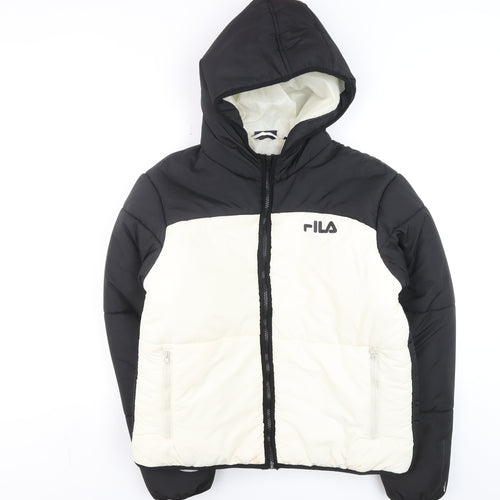 Fila Men's Black Puffer Jacket L Hooded Full Zip Winter Coat
