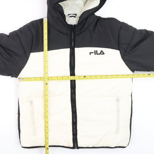 Fila Men's Black Puffer Jacket L Hooded Full Zip Winter Coat