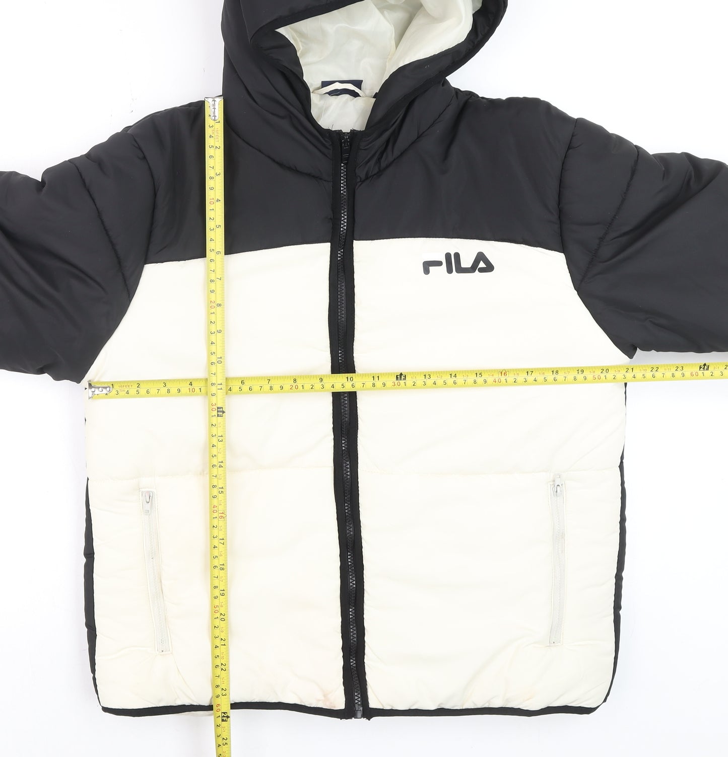 Fila Men's Black Puffer Jacket L Hooded Full Zip Winter Coat