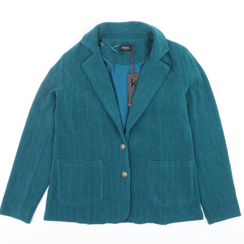 Klass Women Blue Size 10 Textured Knit Button Blazer Jacket