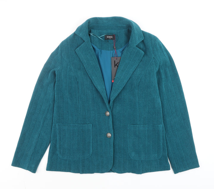 Klass Women Blue Size 10 Textured Knit Button Blazer Jacket