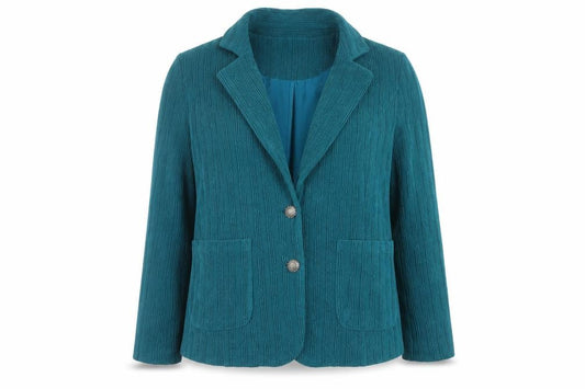 Front view of Klass Women Blue, size 10, Textured Knit Button Blazer Jacket