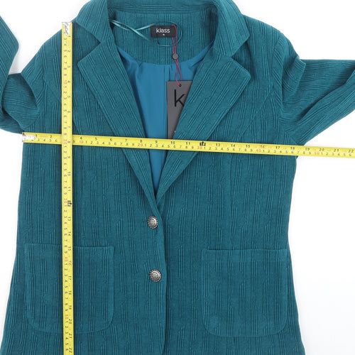 Klass Women Blue Size 10 Textured Knit Button Blazer Jacket