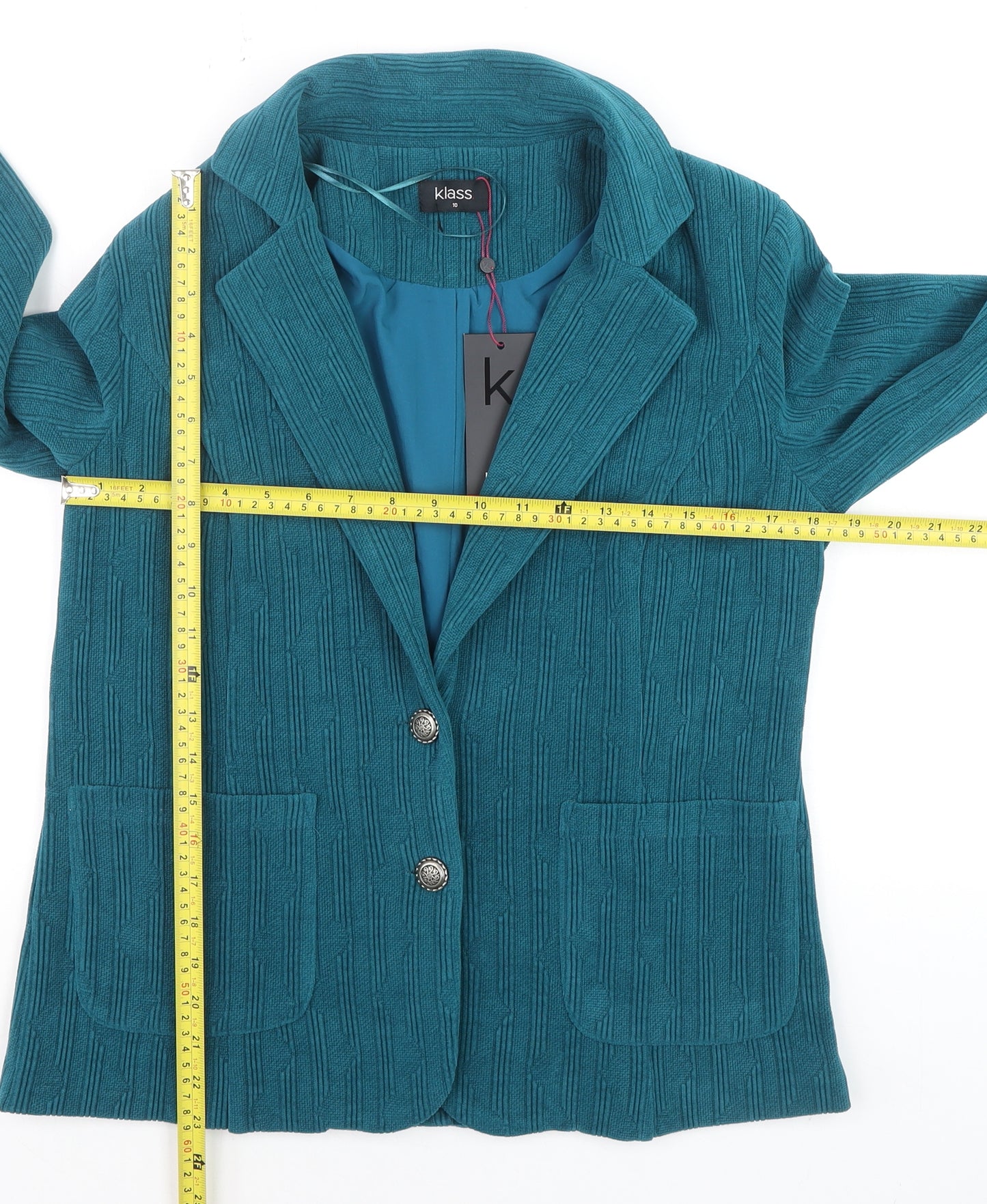 Klass Women Blue Size 10 Textured Knit Button Blazer Jacket