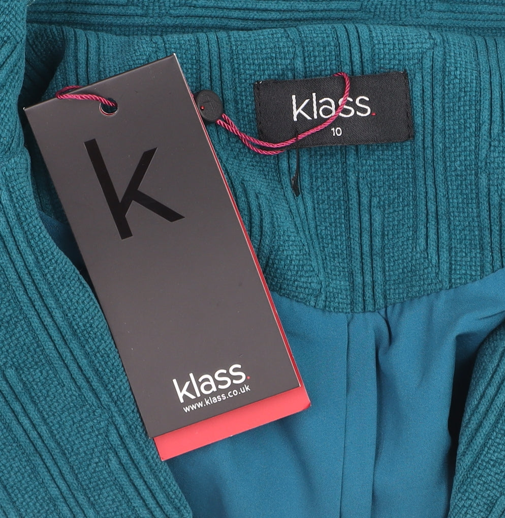 Klass Women Blue Size 10 Textured Knit Button Blazer Jacket