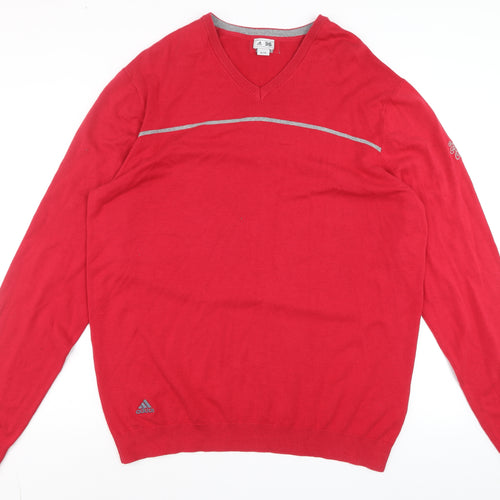 Adidas Men's Red V-Neck XL Cotton Blend Pullover Jumper