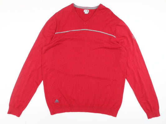 Adidas Men's Red V-Neck XL Cotton Blend Pullover Jumper