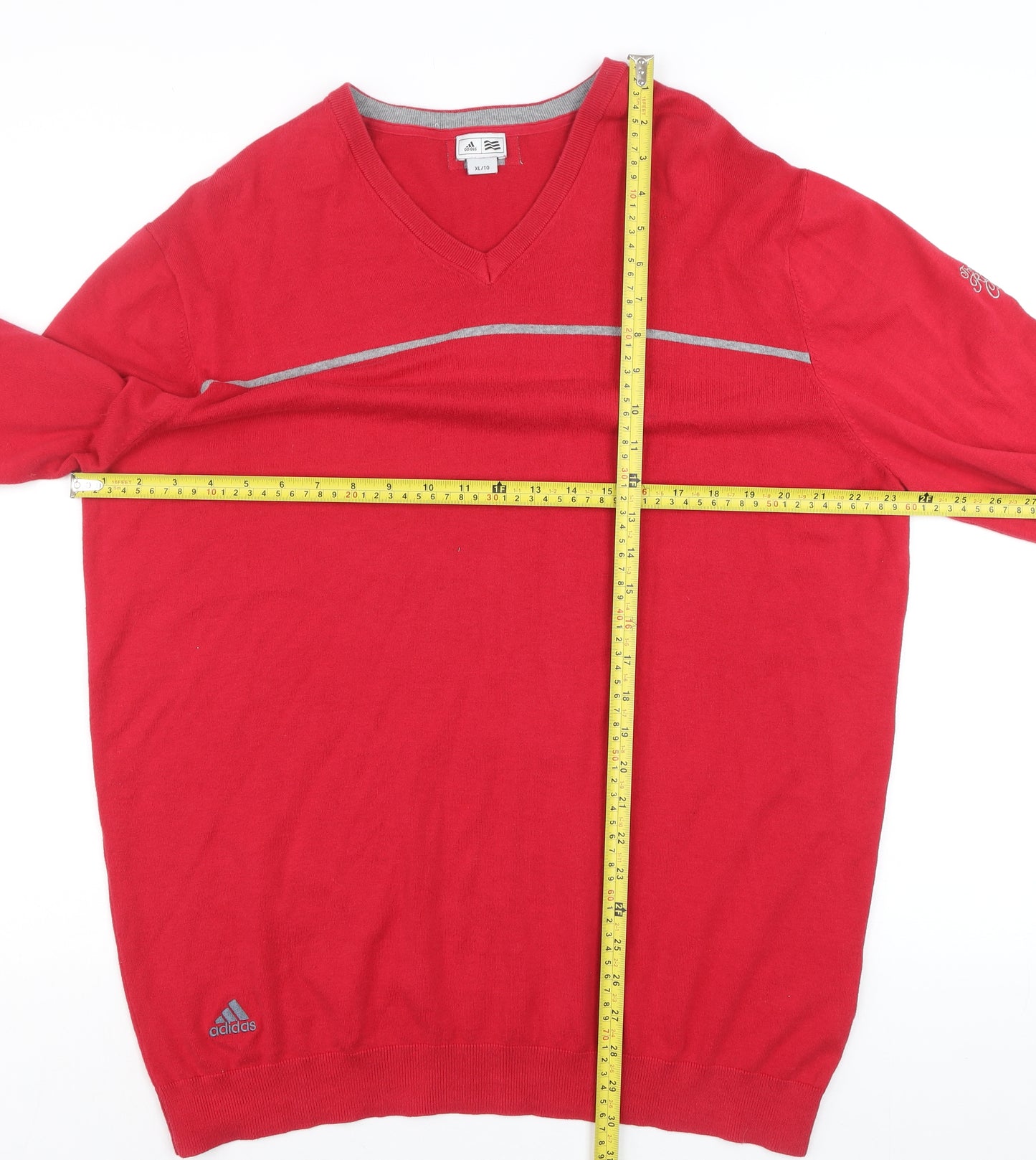 Adidas Men's Red V-Neck XL Cotton Blend Pullover Jumper