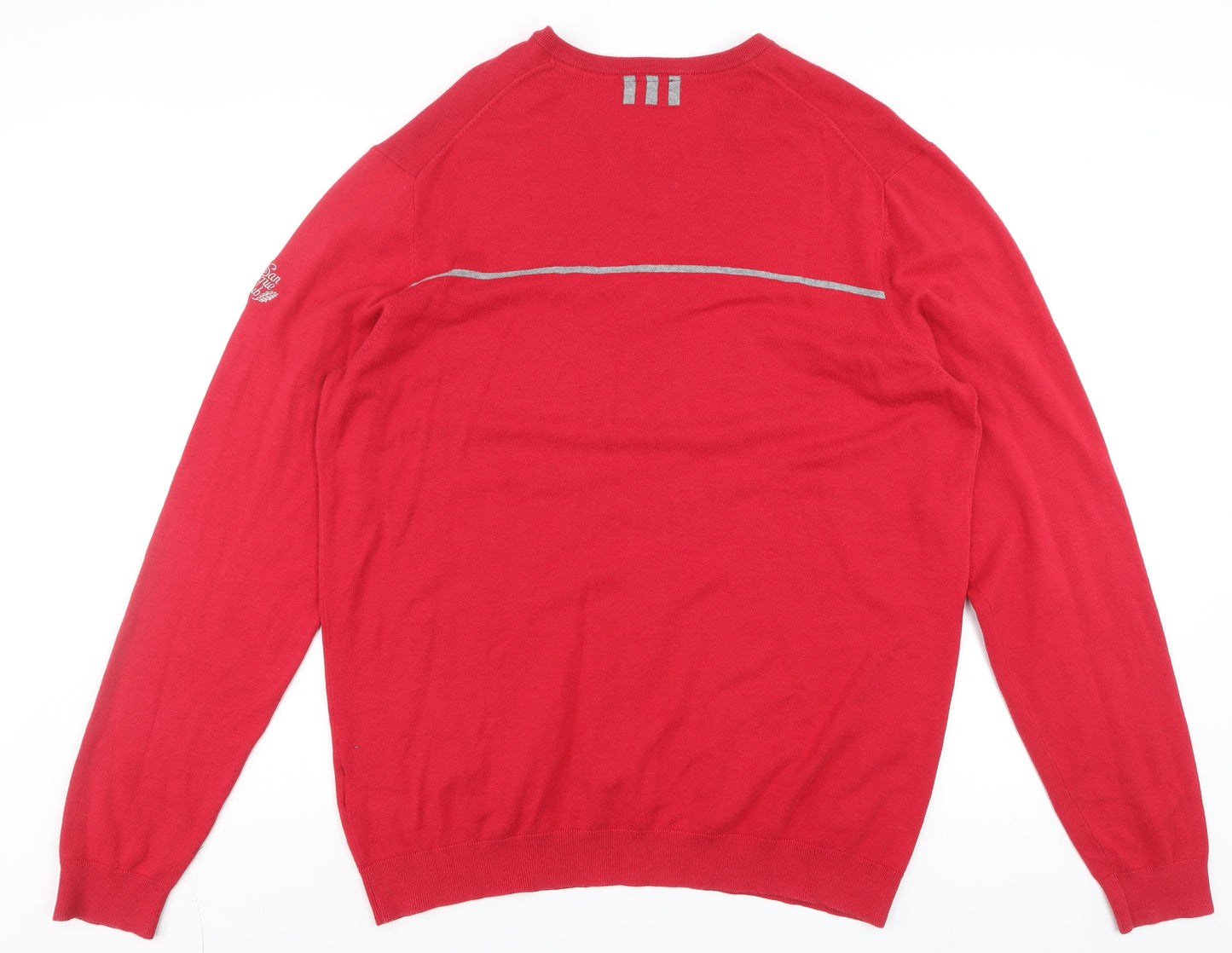 Adidas Men's Red V-Neck XL Cotton Blend Pullover Jumper