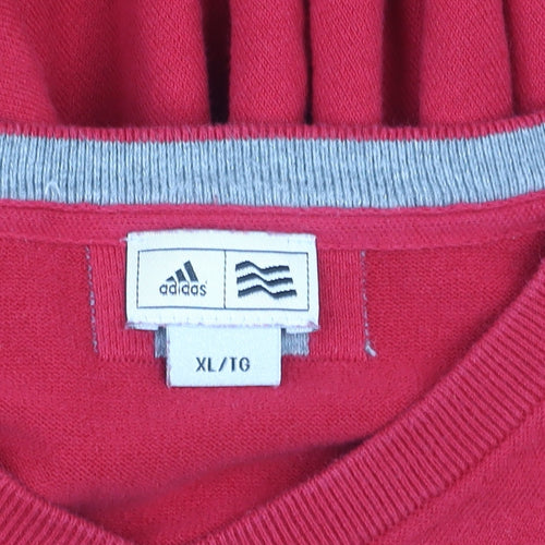 Adidas Men's Red V-Neck XL Cotton Blend Pullover Jumper