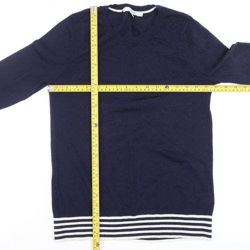 Boden Women Blue Wool Knit Long Sleeve Striped Flared Cuff Jumper UK 10