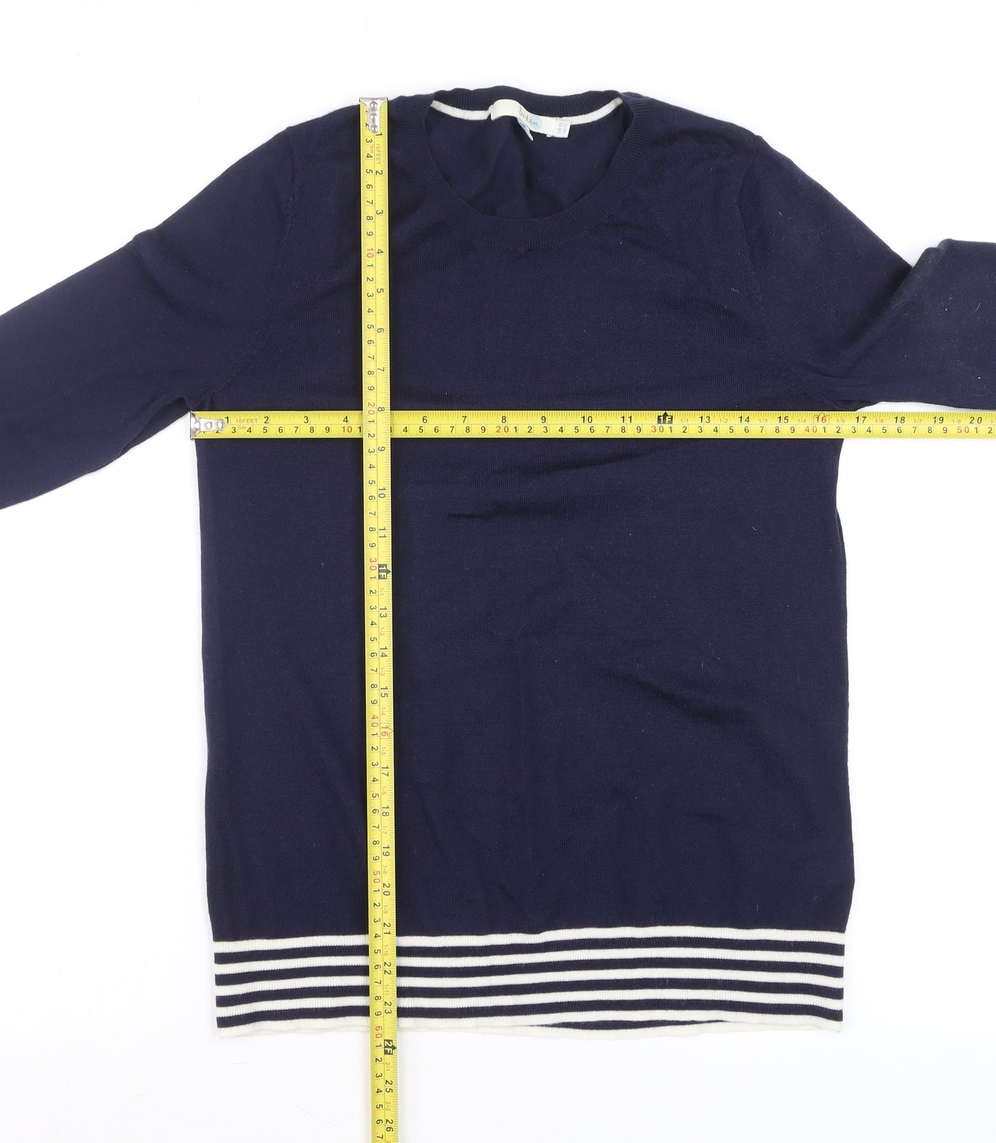 Boden Women Blue Wool Knit Long Sleeve Striped Flared Cuff Jumper UK 10