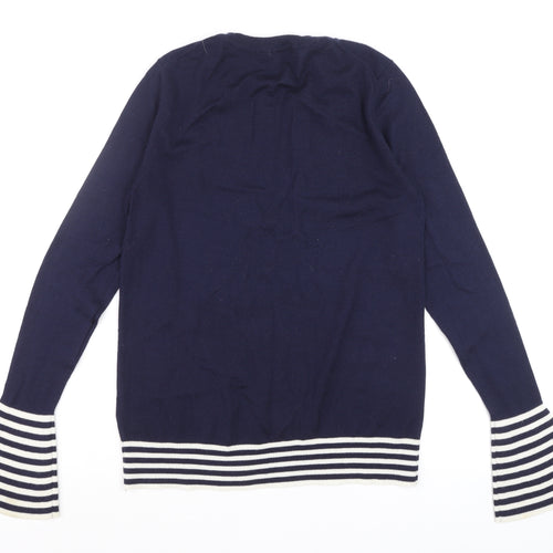 Boden Women Blue Wool Knit Long Sleeve Striped Flared Cuff Jumper UK 10